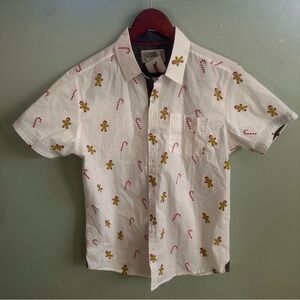 White Shirt with Gingerbread and Candy Cane Print